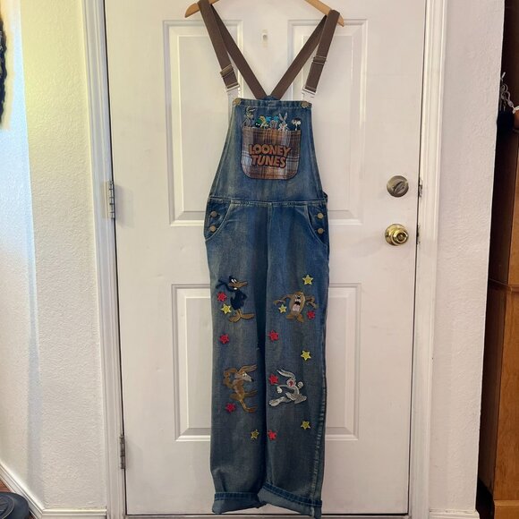 Looney Tunes Cool Trendy Destressed Summer Beach Overall's Sz Med - Picture 2 of 11